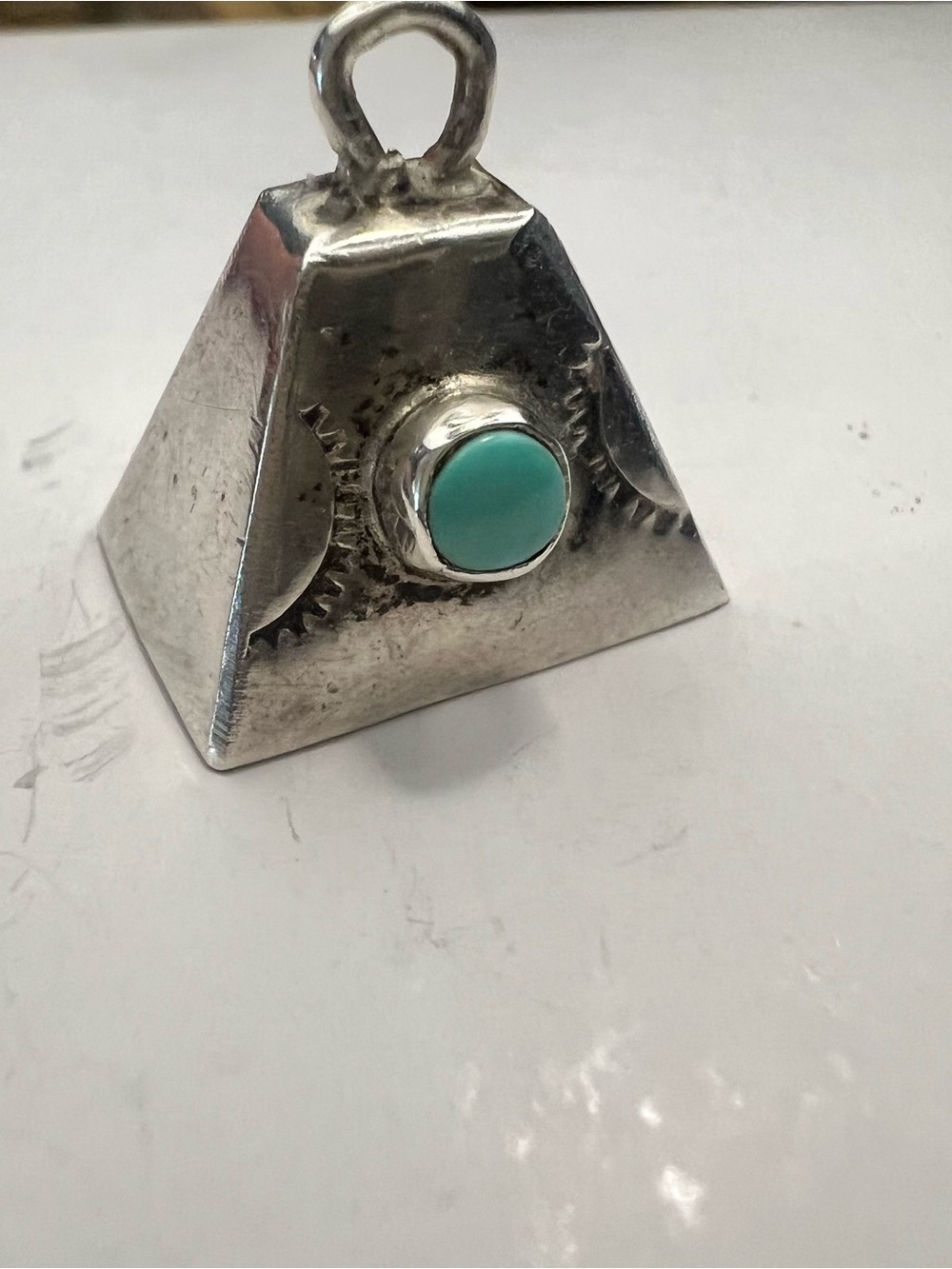 Navajo Mother in law Sterling Silver Pendant charm with turquoise Stone
